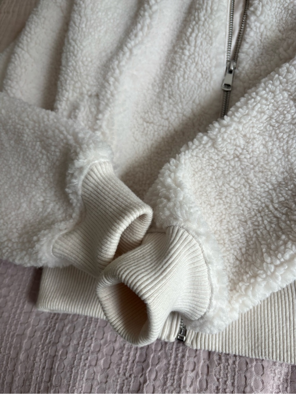 Abercrombie & Fitch Ivory Sherpa Bomber Jacket - Picture 5 of 7
